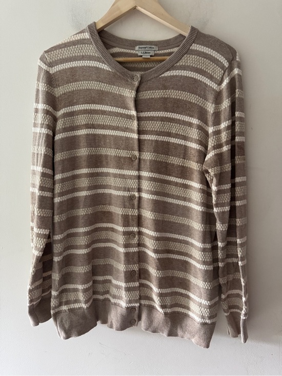L.L. Bean Sweaters - L.L.Bean Supima Cotton Striped Cardigan Sweater Beige and White